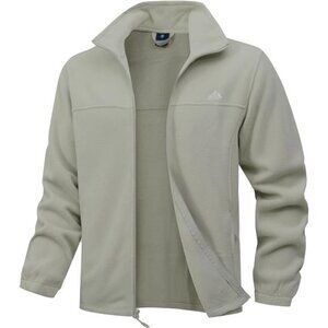 Men's Soft Polar Fleece Jacket with Pockets Lightweight Outdoor Light Grey Color
